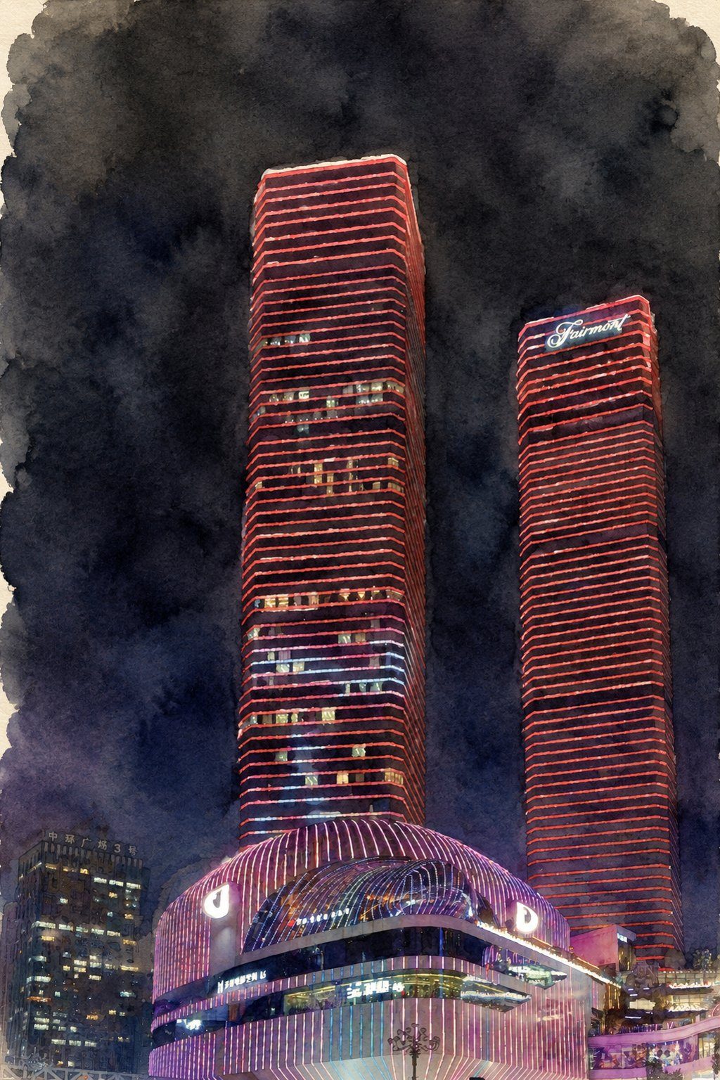 当晚第一站,花果园海豚广场。楼的密度和灯的亮度,都是第一晚的下马威。